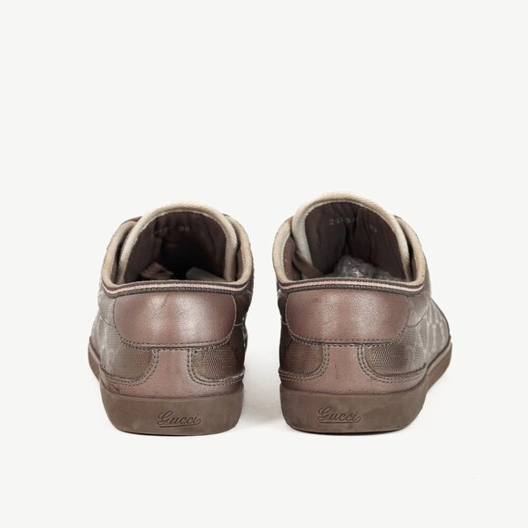 Gucci New Mauve GG Imprime & Miro Soft Metallic Leather Sneakers - Picture 3 of 12